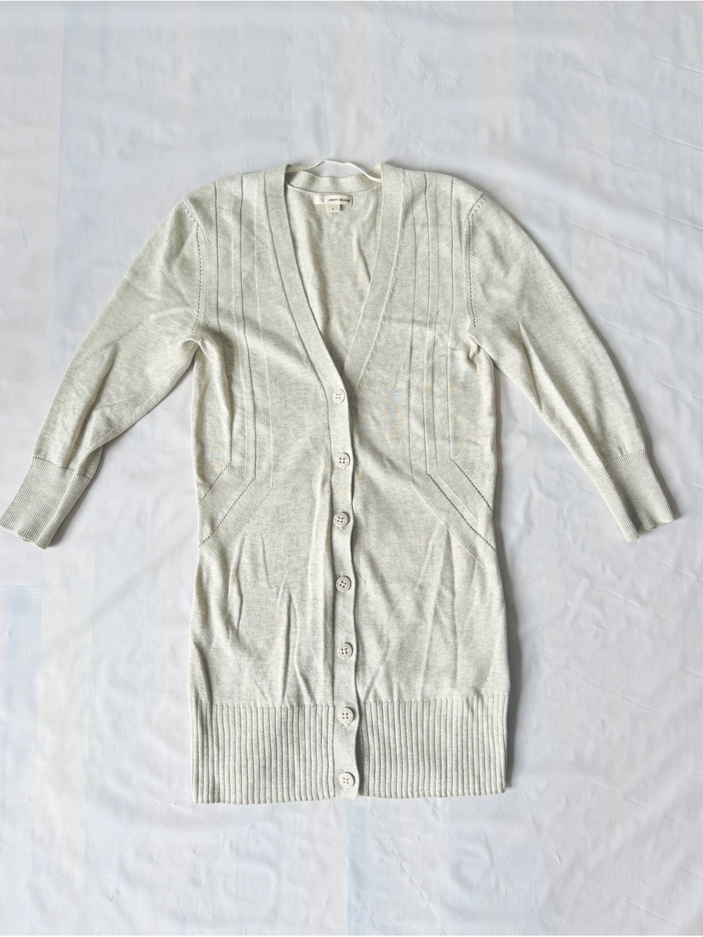 DKNY Jeans cardigan Sweater cotton Heathered Cream 3/4 sleeve US XS vintage